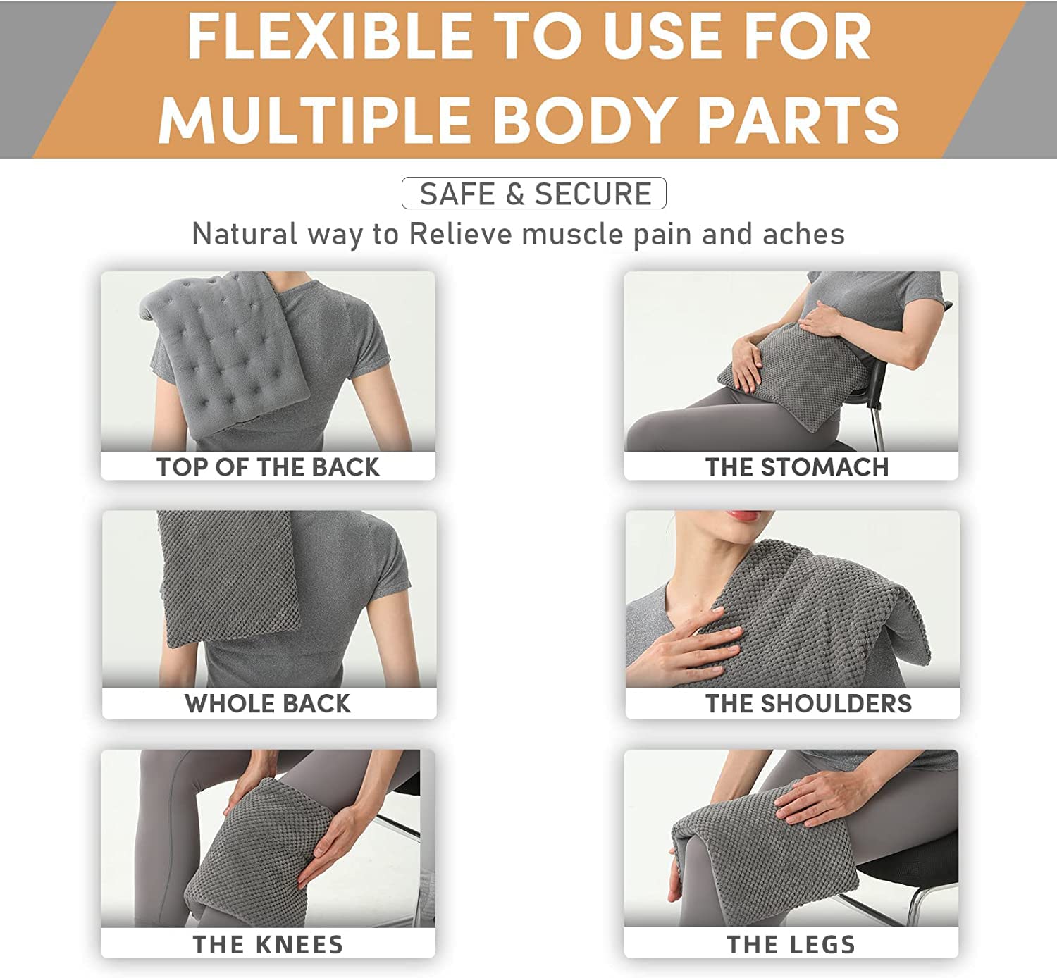 UNCN weighted moist heat pack showing the skin friendly fleece texture designed for comfortable contact during neck pain therapy