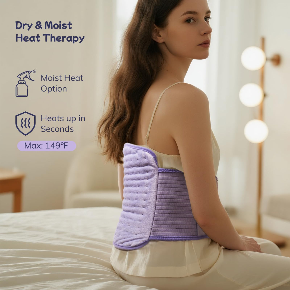 Therapeutic lavender body wrap showcasing complete lower back coverage placement