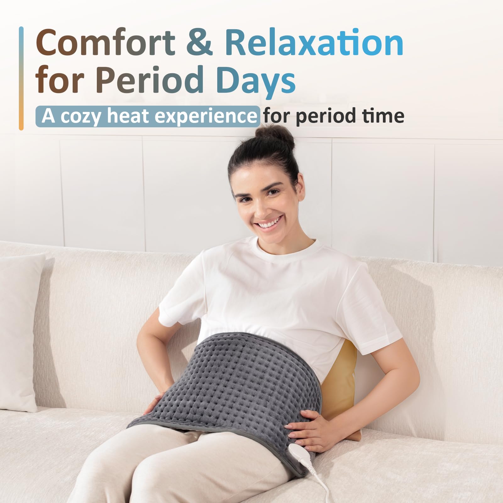 Comfytemp large heating pad for back pain relief with wired temperature controller attached