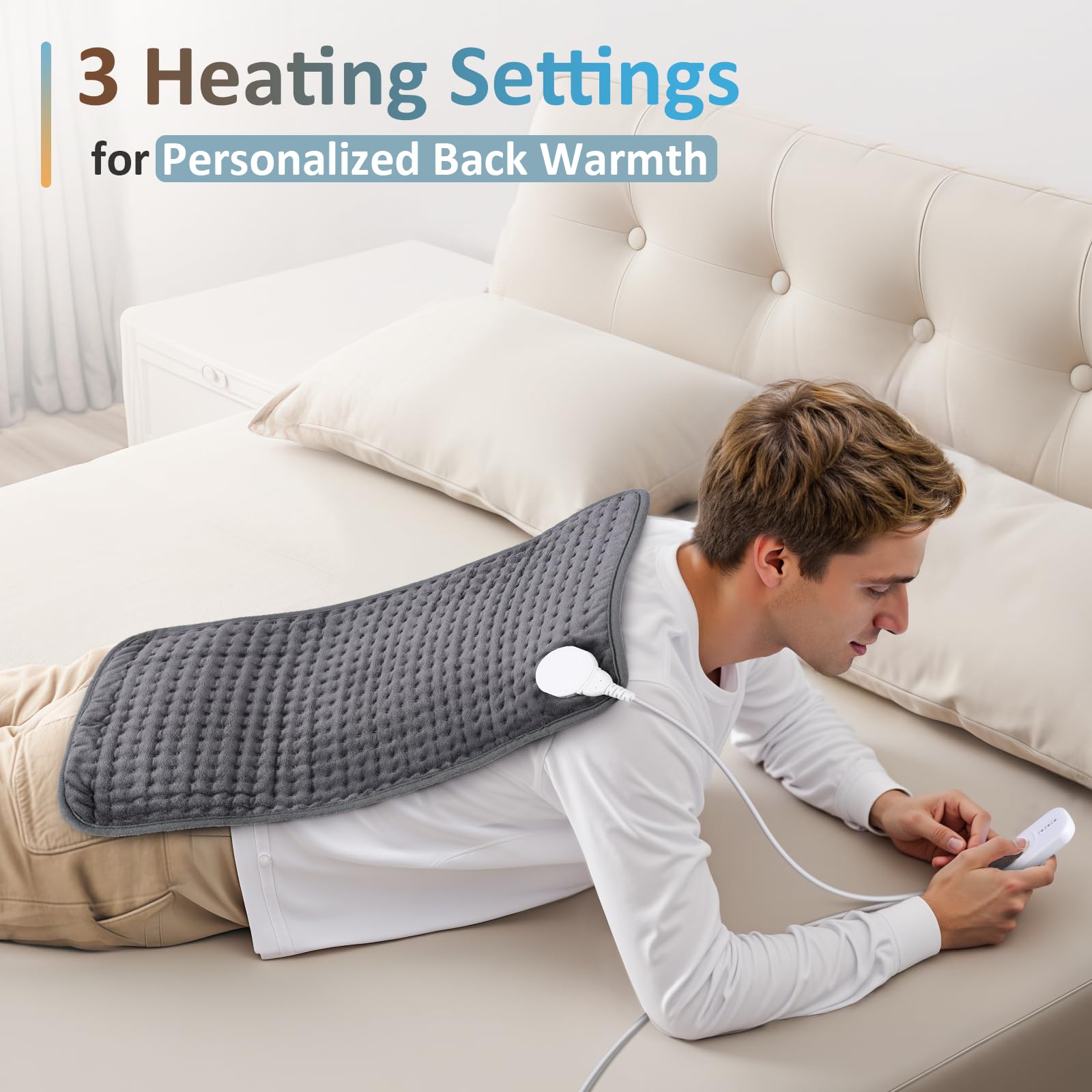 Comfytemp period cramps heating pad laid flat showing full twelve by twenty four inch dimensions