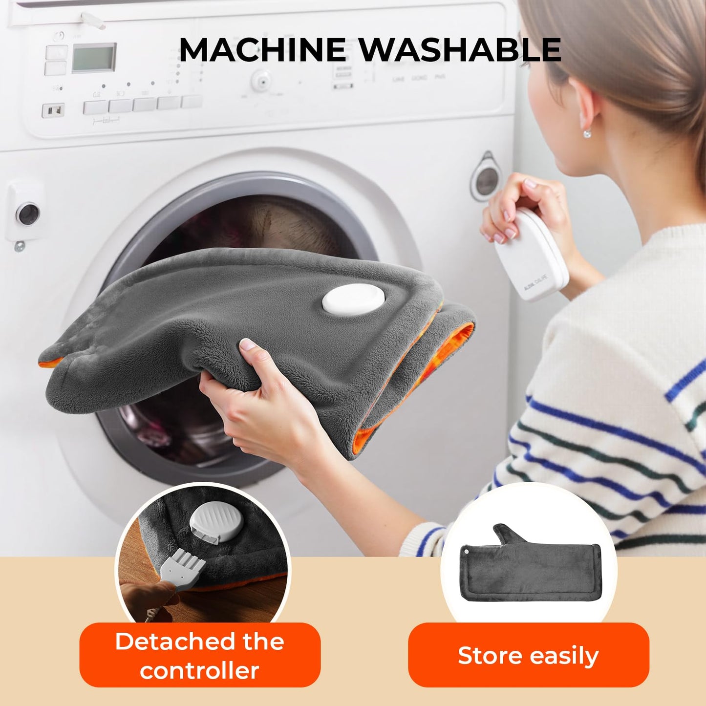 Demonstration of the machine washable process for the VAAGHANM heating pad with controller removed