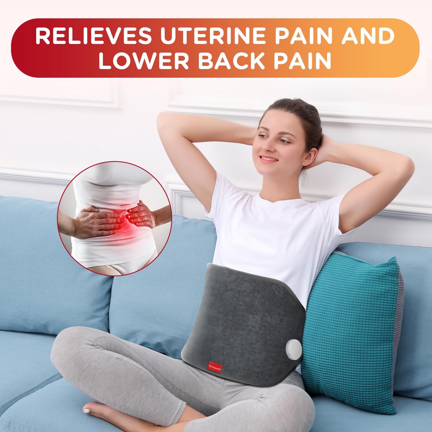 Full retail presentation of the authentic imported Comfytemp back pain relief heating belt