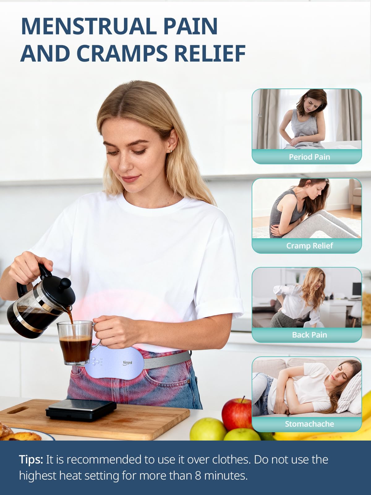 Slimpal cordless heat pad showing the soft plush velvet backing material for comfortable body touch