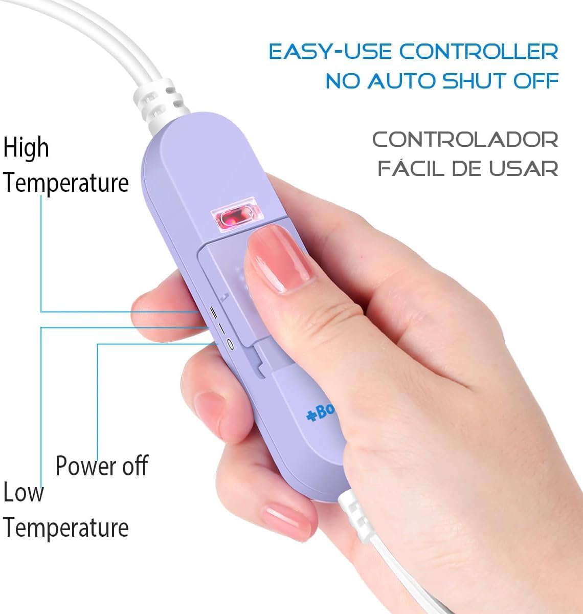 Close up view of the simple intuitive slide controller showcasing low and high heat settings