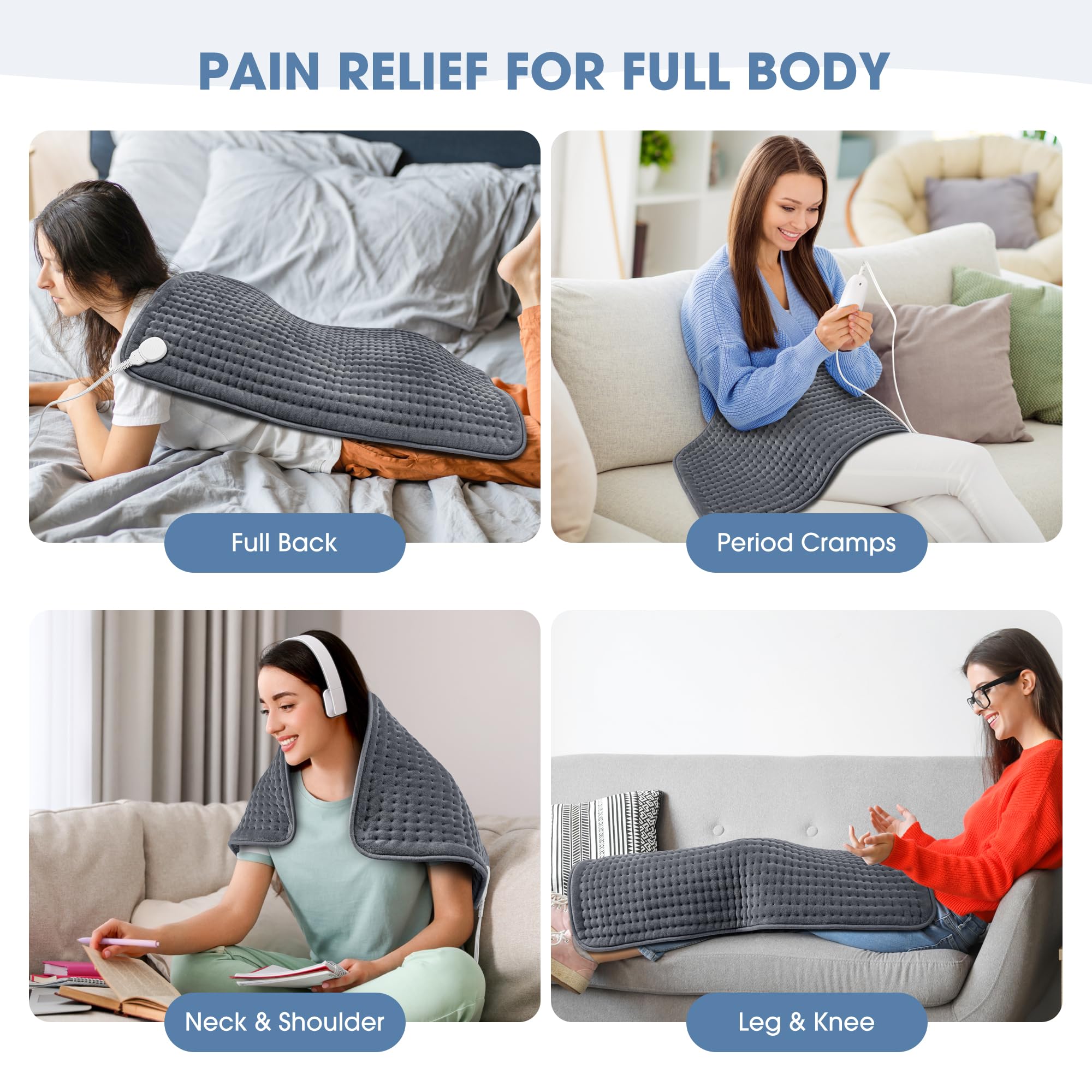 FluffyWarmth full body heat therapy pad laid flat displaying its extra large sizing.