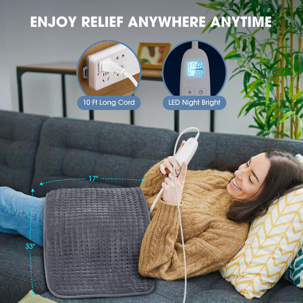 FluffyWarmth premium fleece heating pad showcasing the detachable power cord connection point.