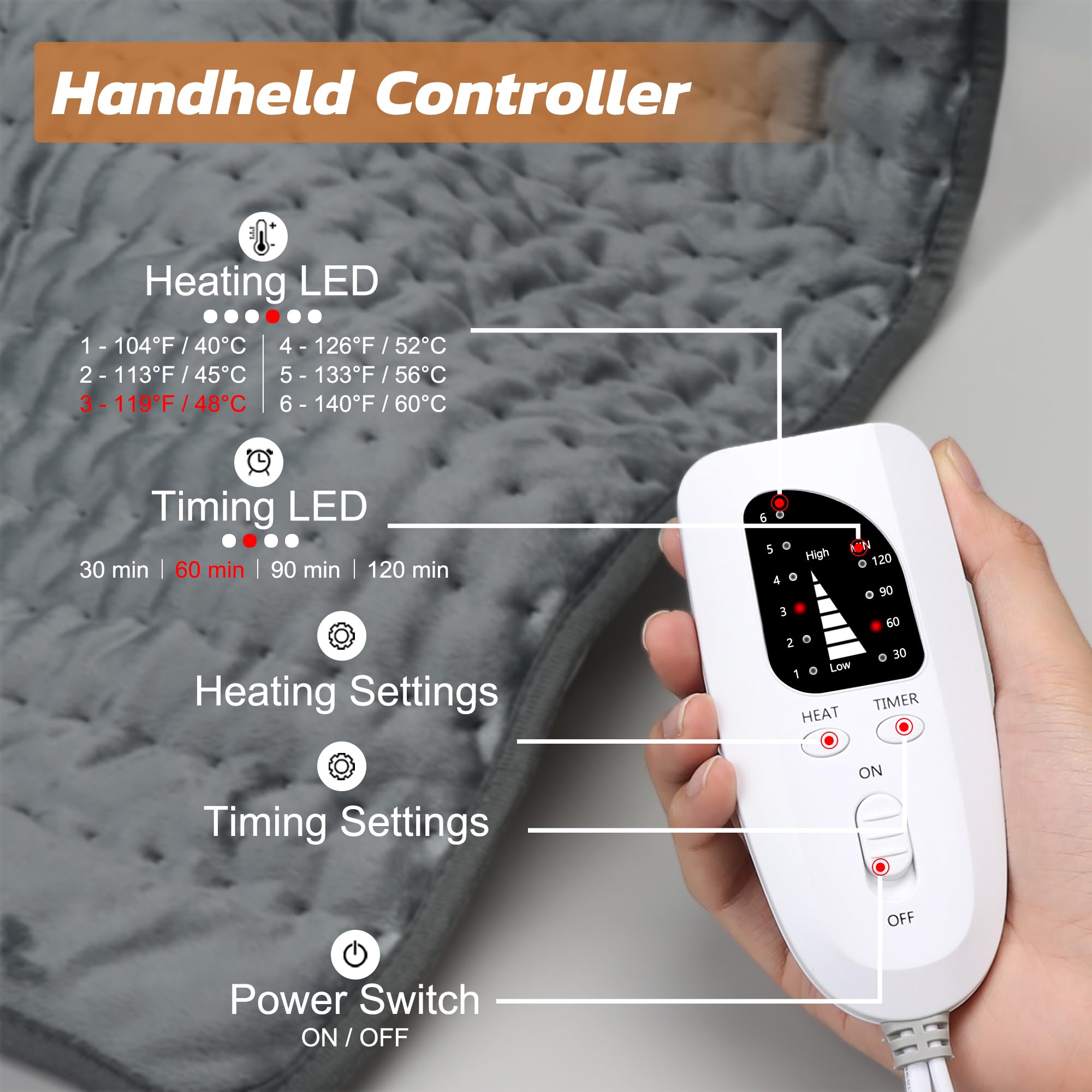 Plush electric heat therapy pad applied directly on a person shoulder and neck area for targeted muscle relaxation