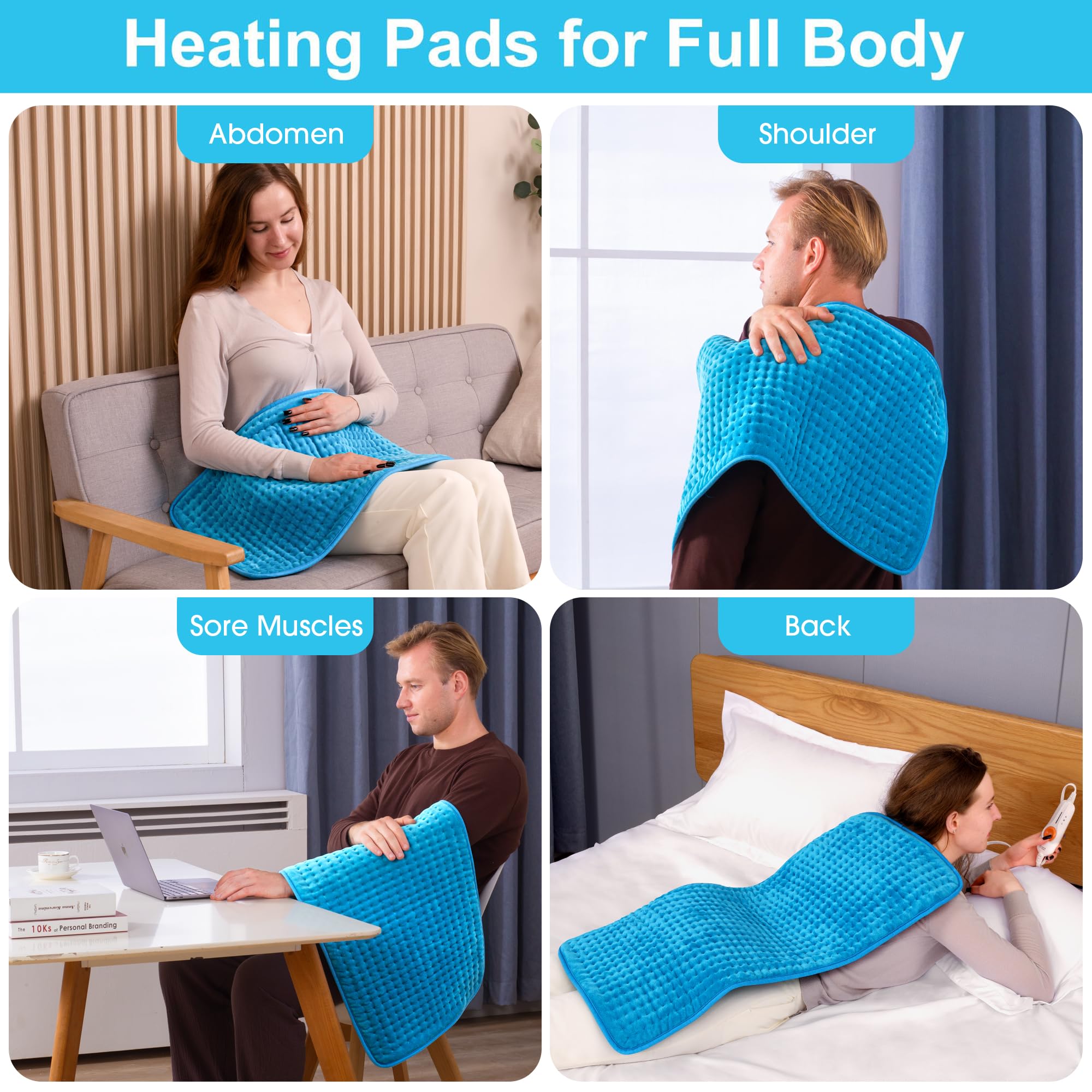 Close up view of the detachable digital remote controller for the blue medical heat pad.