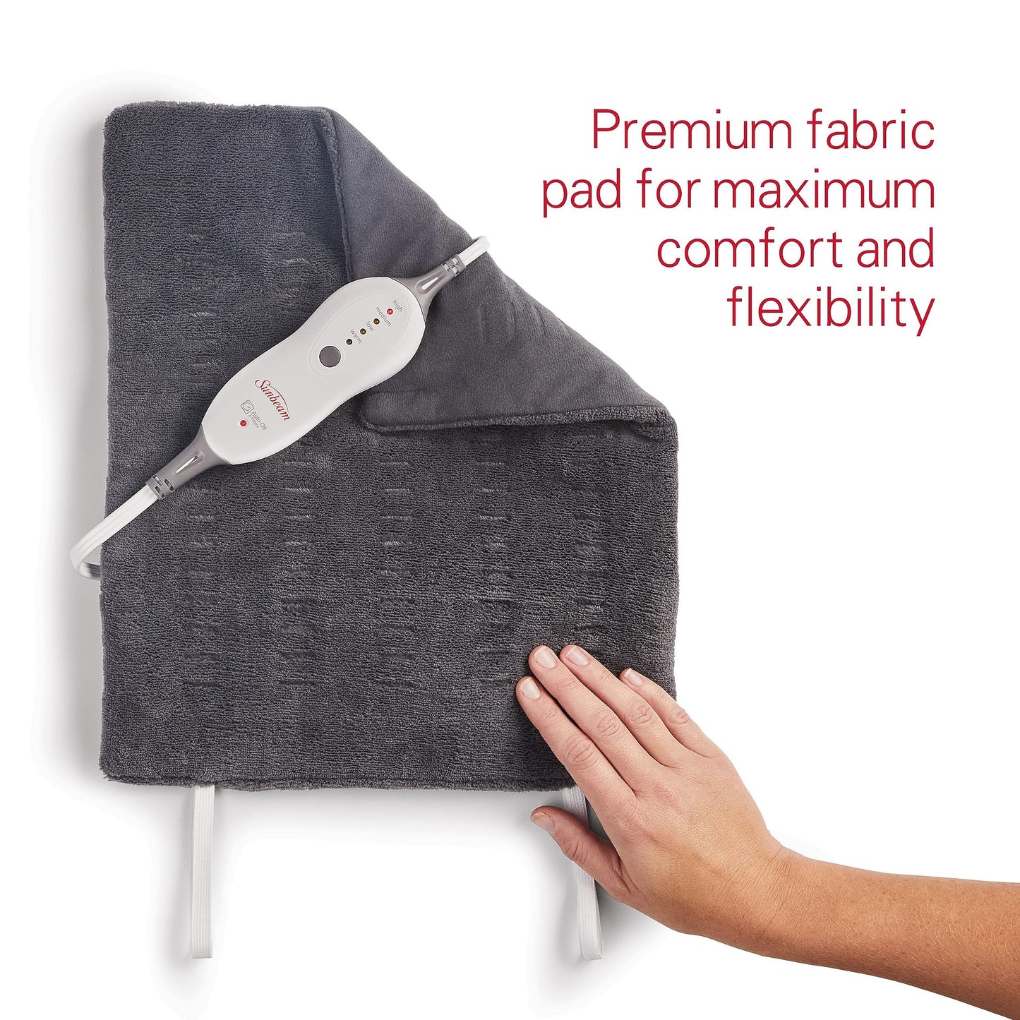 Sunbeam therapeutic heating pad moist heat application view with water mist.