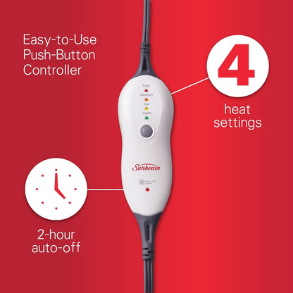 Sunbeam machine washable premium heating pad with controller detached.