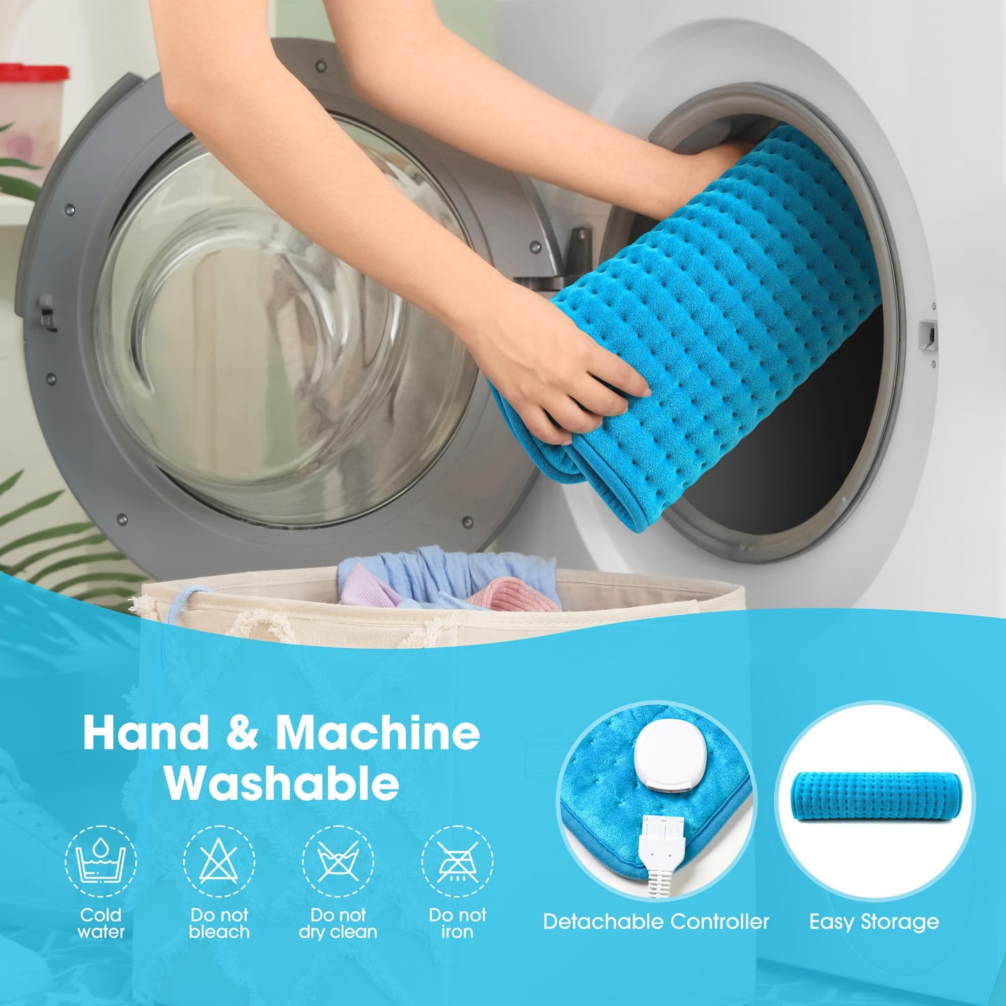 Detached power cord assembly explaining the machine washable feature of the thermal blanket.