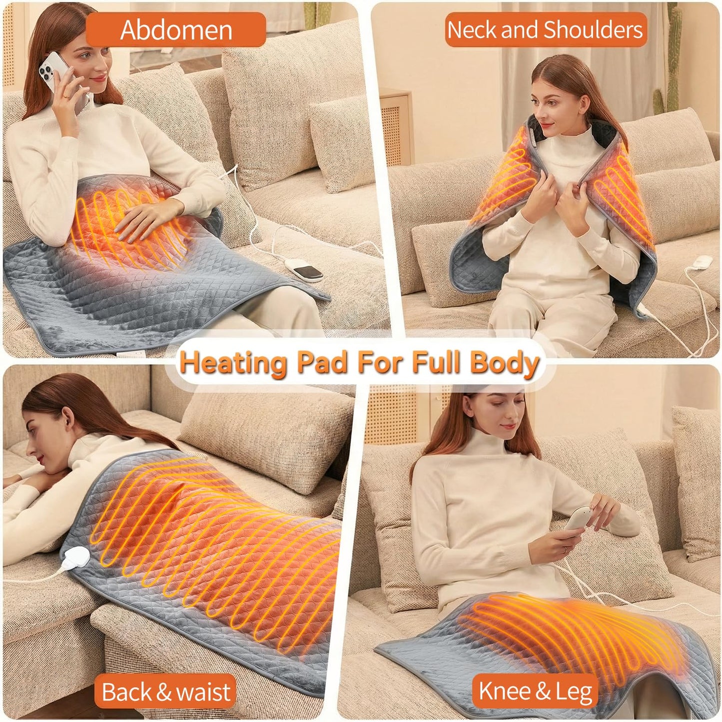 Focbeo extra large heating pad layout showcasing thirty two by twenty four inches dimensions