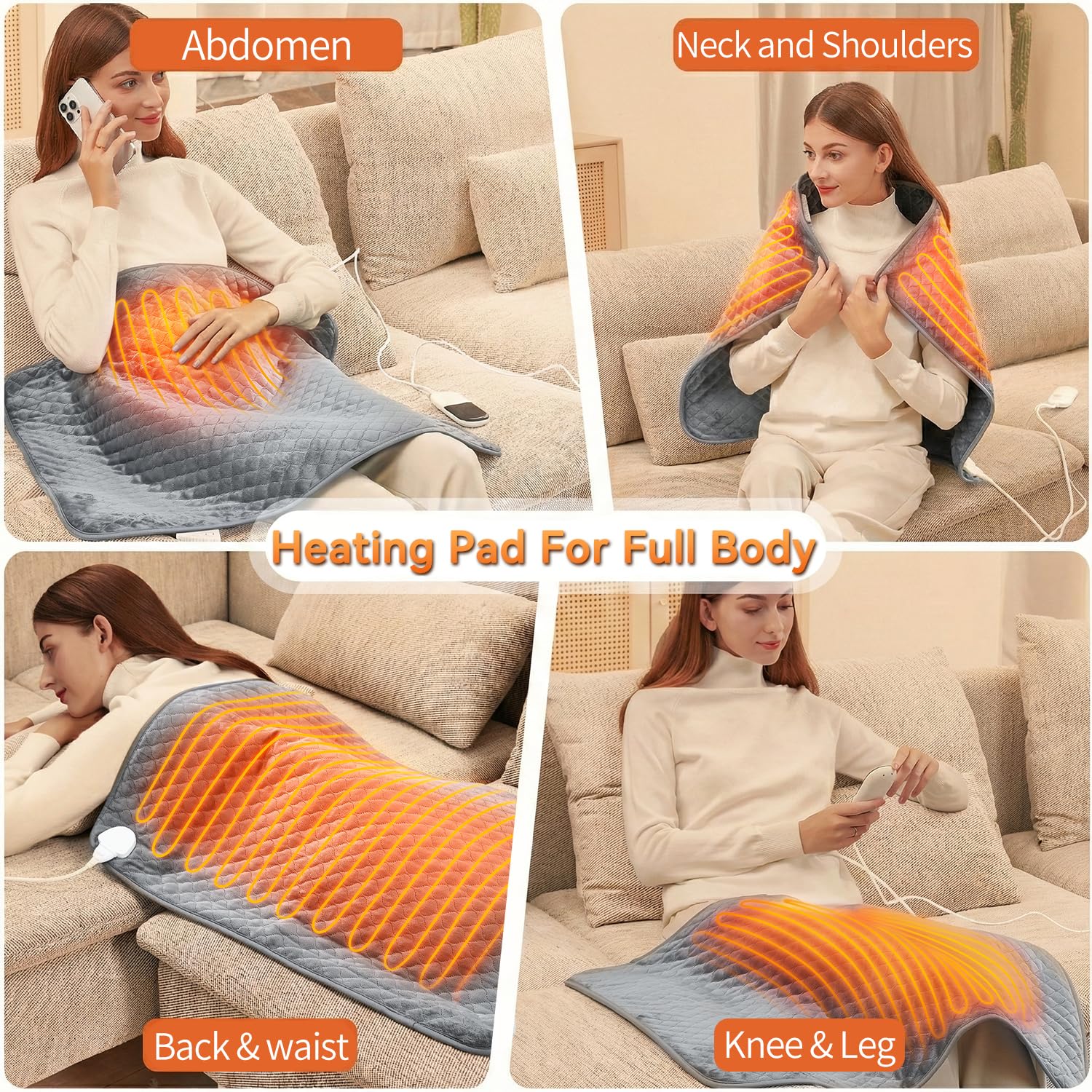 Focbeo extra large heating pad layout showcasing thirty two by twenty four inches dimensions