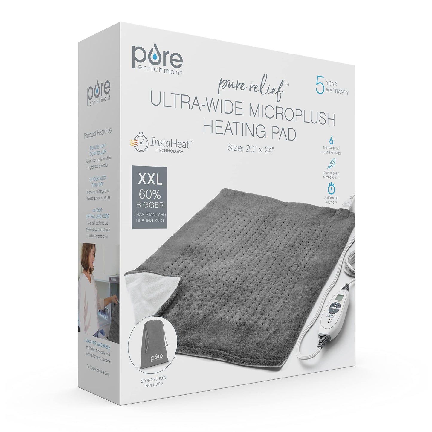 Pure Enrichment ultra wide moist heat therapy pad packaging contents