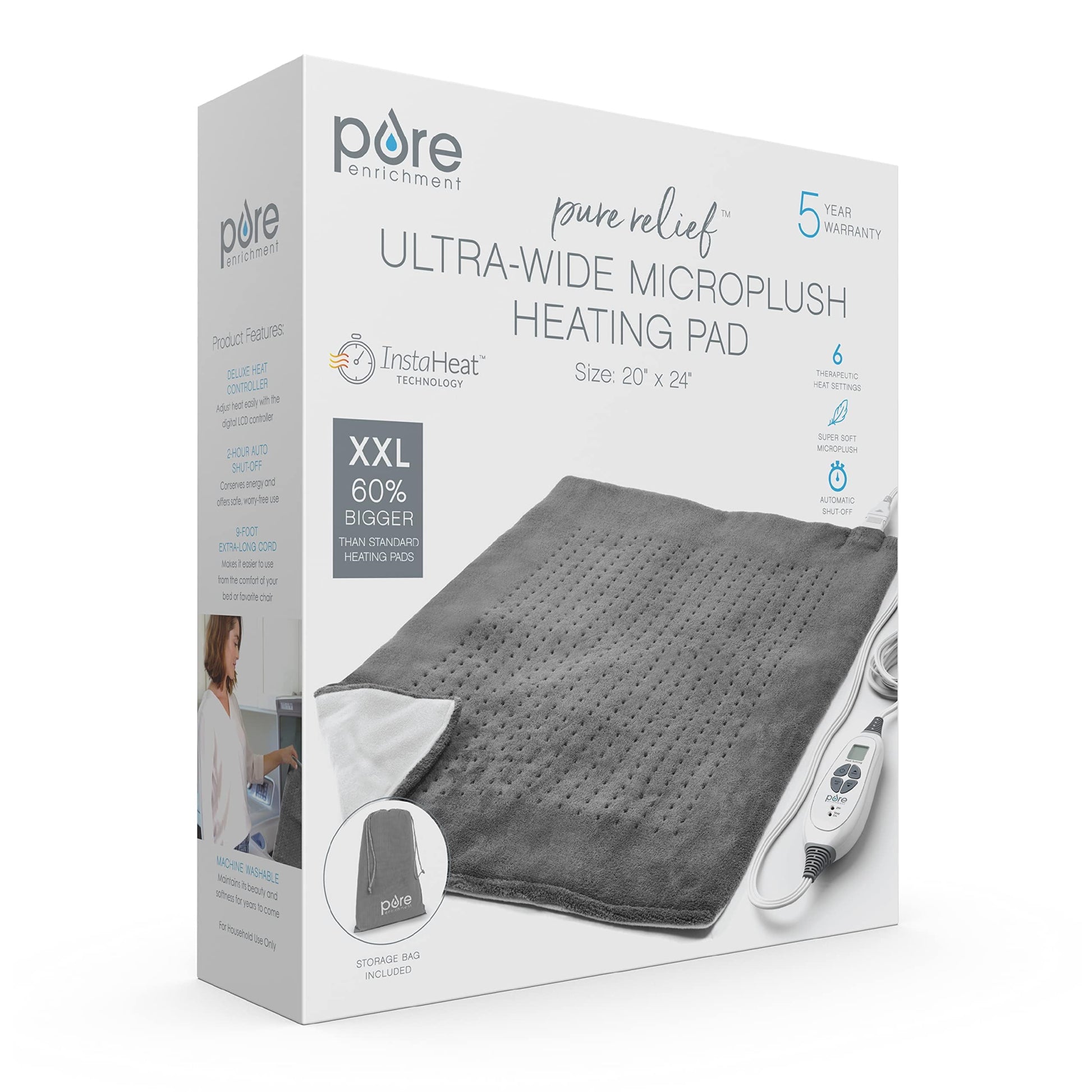 Pure Enrichment ultra wide moist heat therapy pad packaging contents