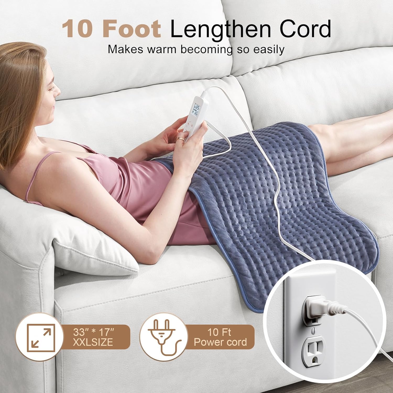 VAAGHANM therapeutic heating blanket draped over a shoulder to demonstrate targeted upper body pain relief.