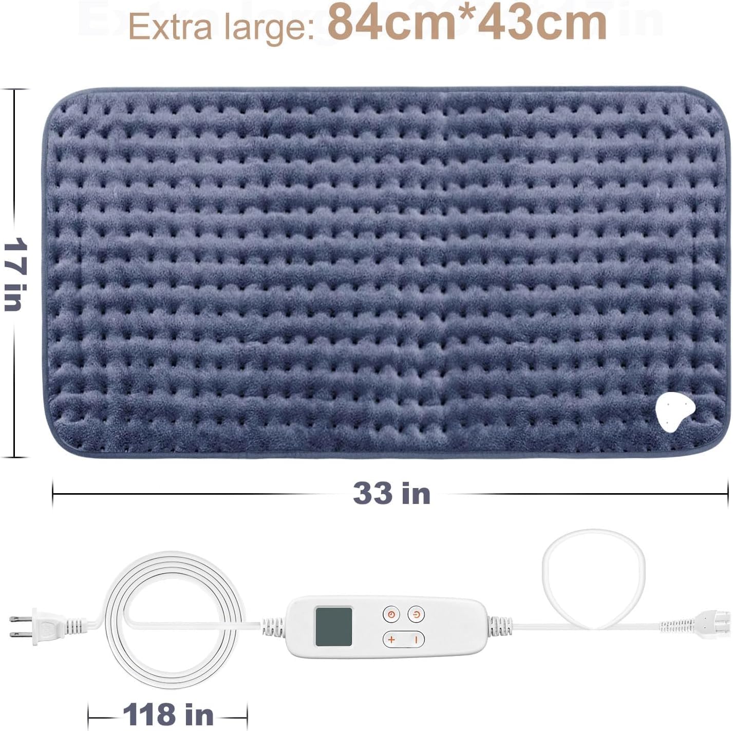 VAAGHANM large heating pad neatly folded alongside its digital safety controller pack against a neutral background.