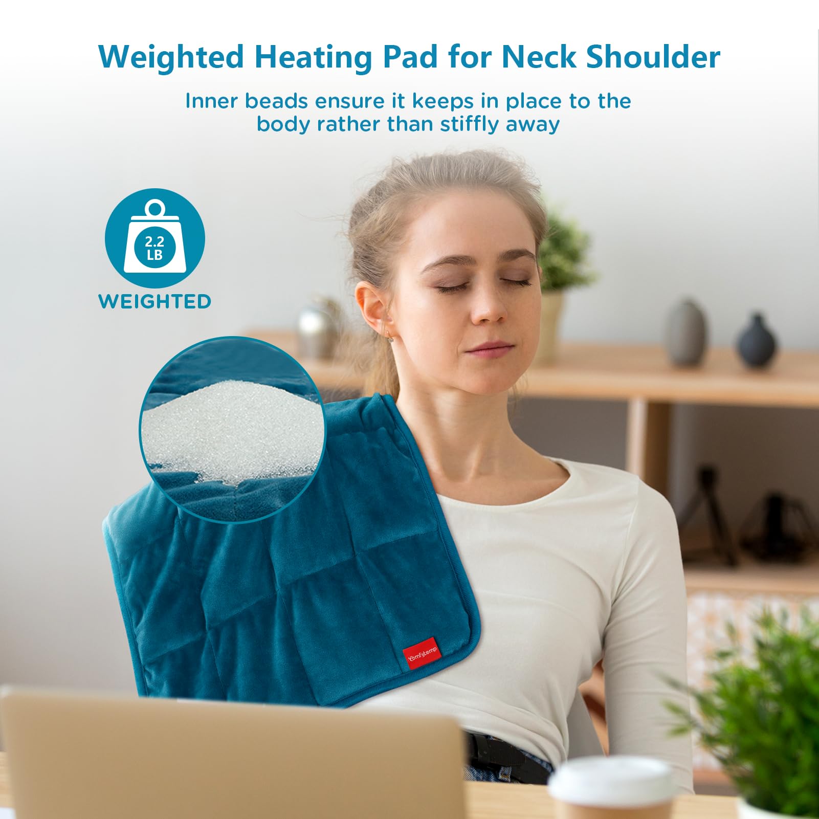 Large twelve by twenty four inch Comfytemp heating pad laid flat showing full coverage area for neck and shoulders