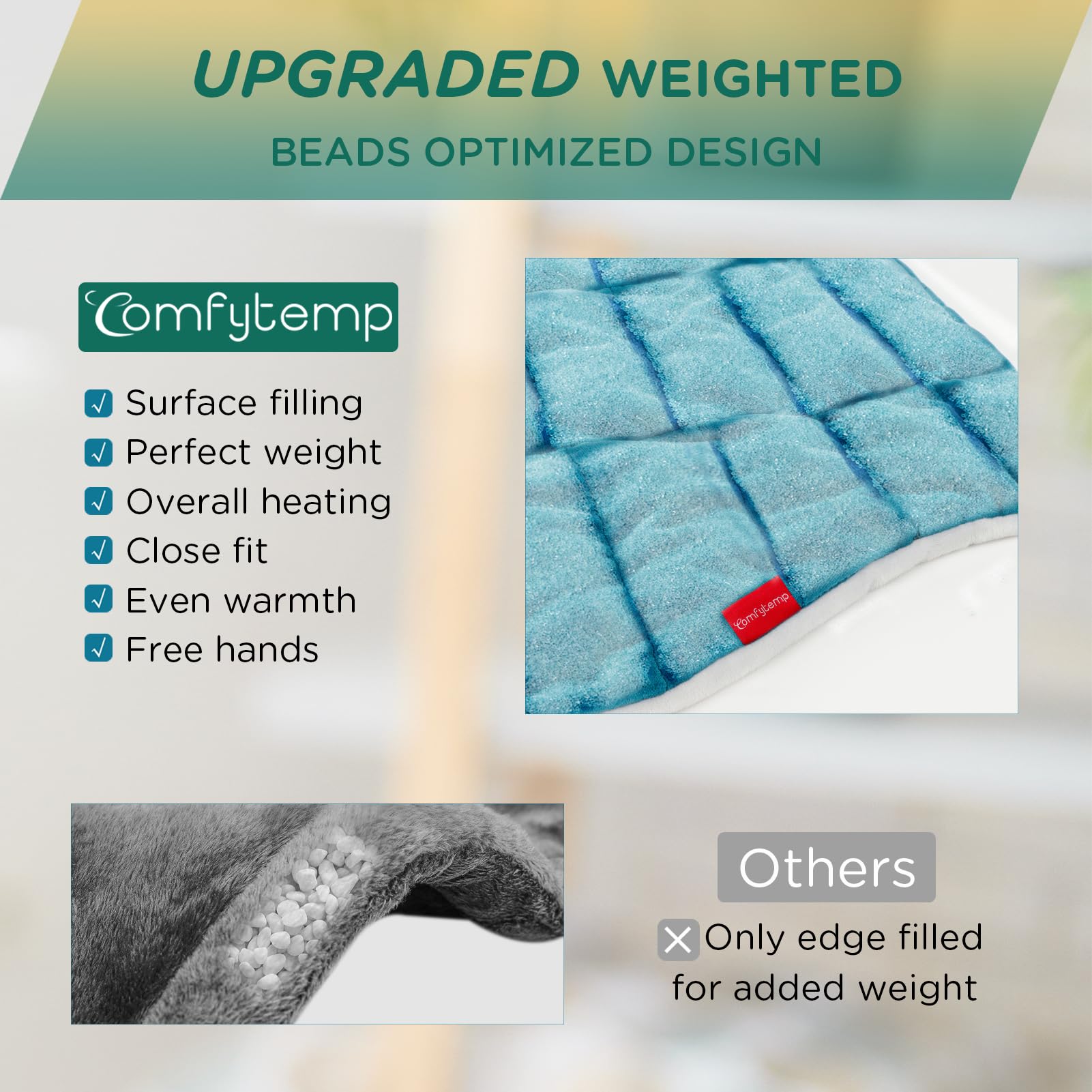 Close up view of the ultra soft blue plush flannel material on the Comfytemp heating pad.