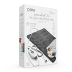 Pure Enrichment charcoal gray heating pad rolled up showcasing the flexible fabric and extra long nine foot cord