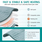 Gray electric heating belt wrapped around lower back for muscle relief