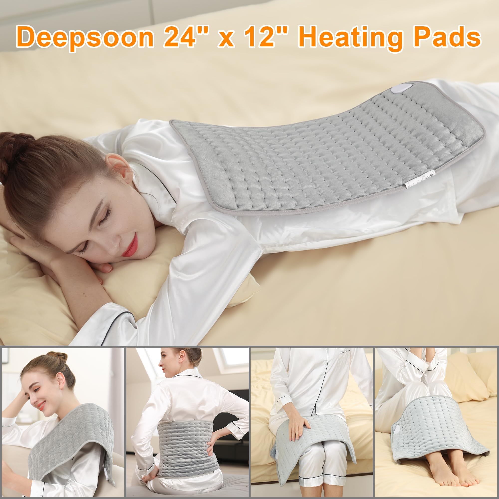 Deepsoon hot pad applied to a person back for localized muscle pain relief.