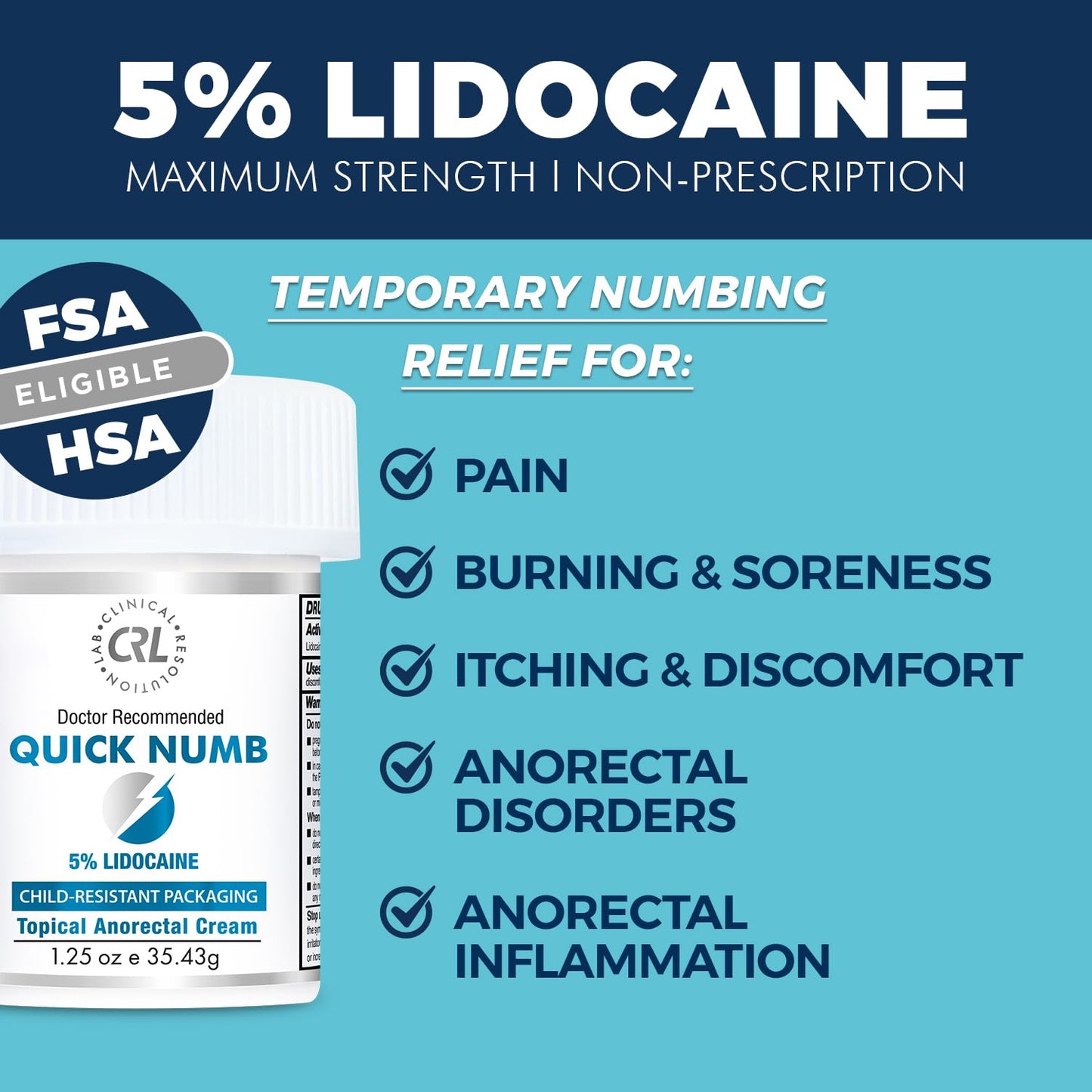 Clinical Resolution Laboratory maximum strength liposomal numbing cream packaging showing child proof cap