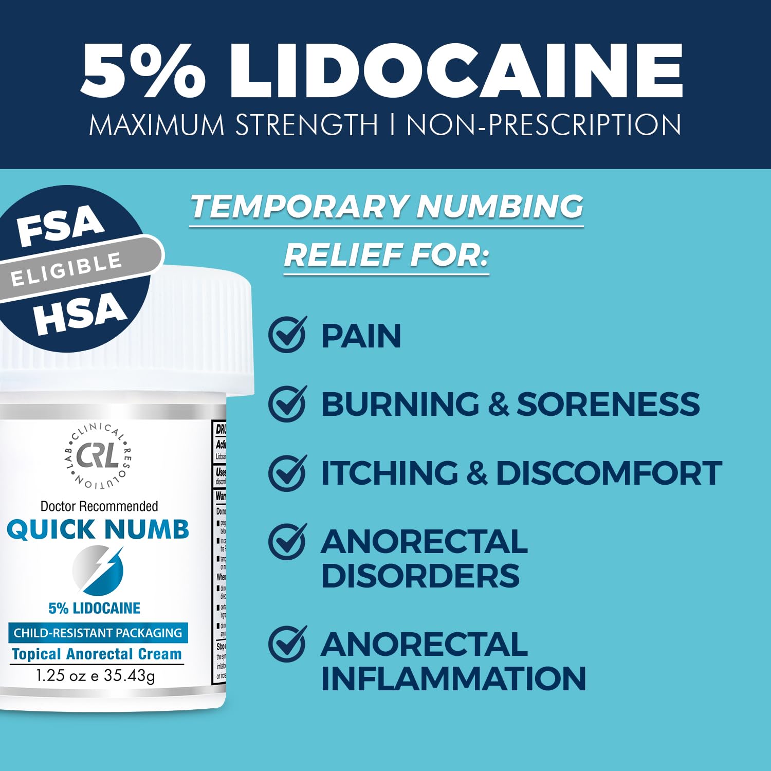 Clinical Resolution Laboratory maximum strength liposomal numbing cream packaging showing child proof cap