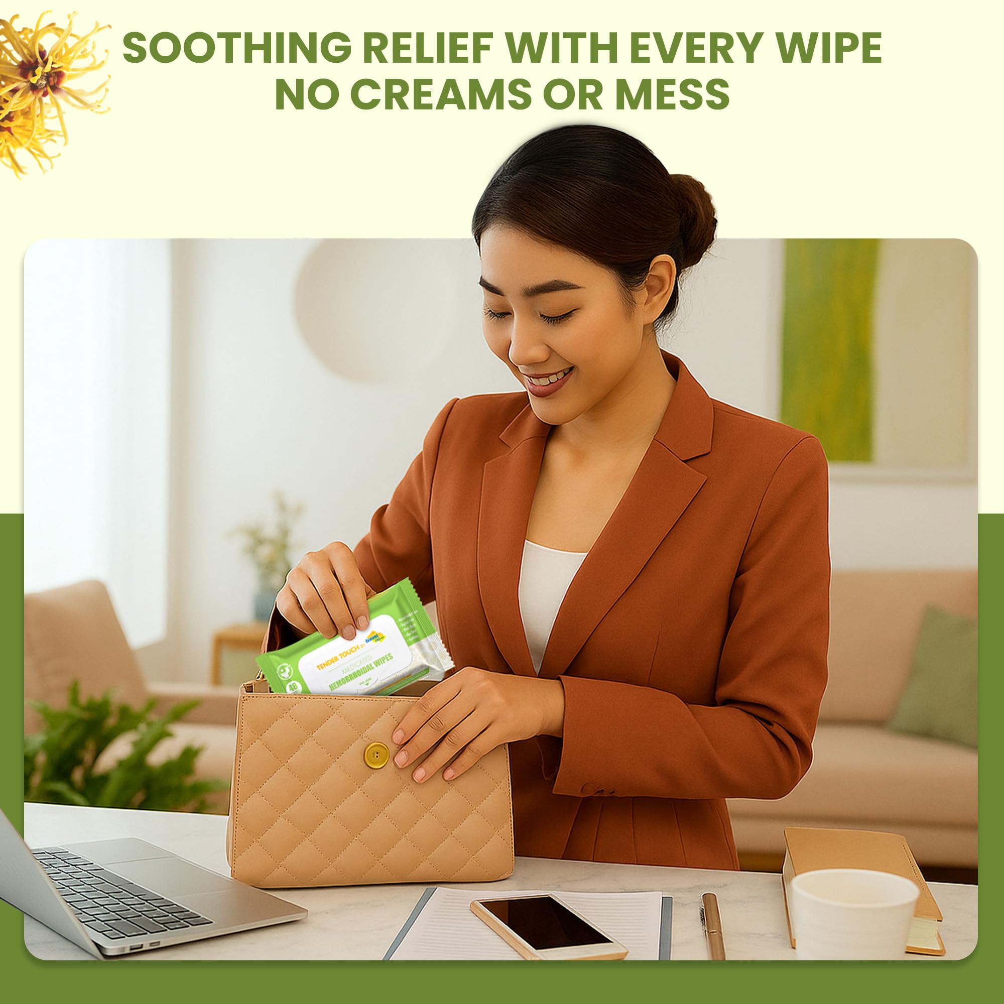 Postpartum safe travel size hemorrhoid relief wipes pack close up view