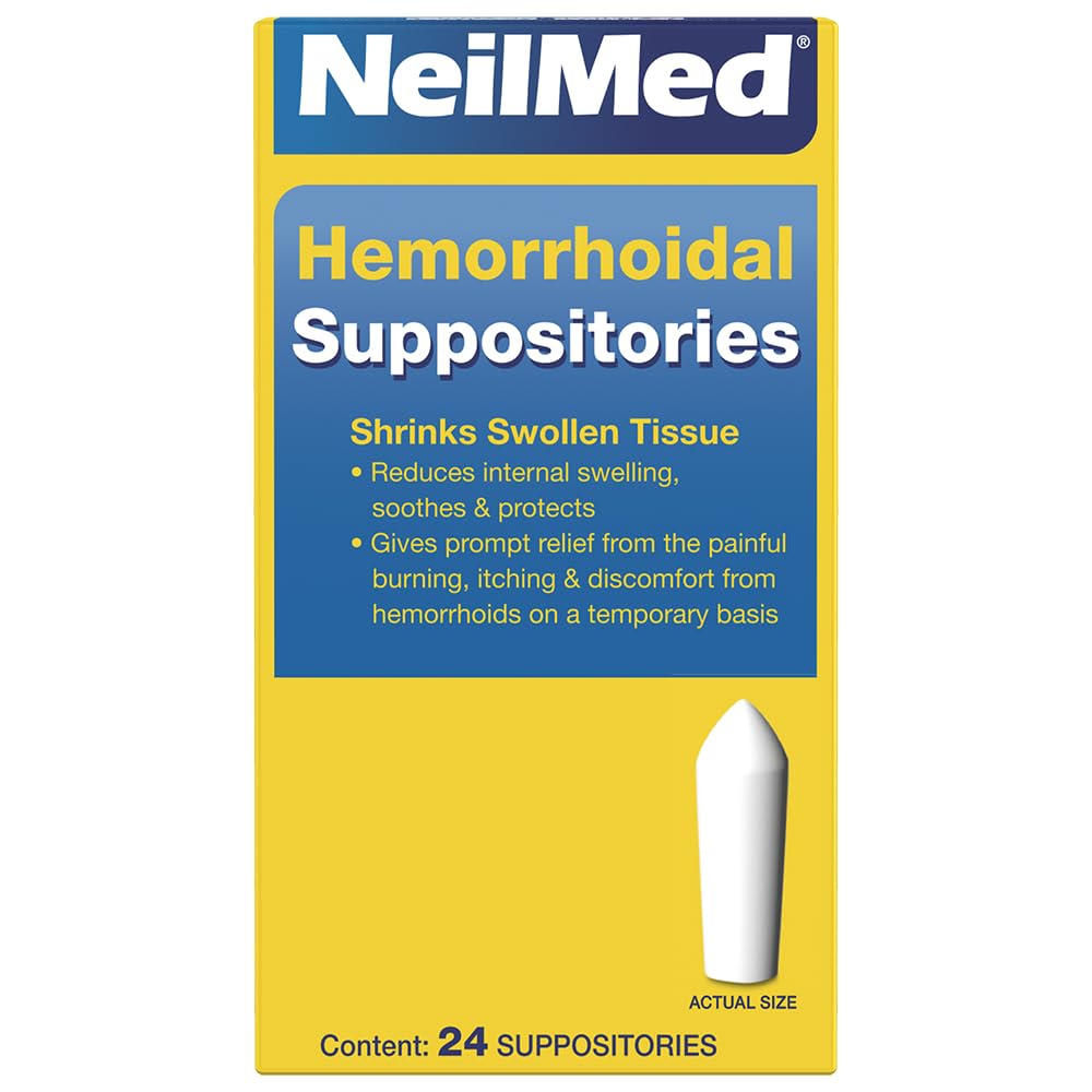 NeilMed piles relief suppositories box showing active ingredients list