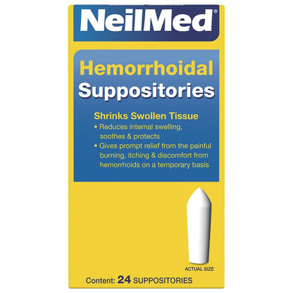 NeilMed piles relief suppositories box showing active ingredients list