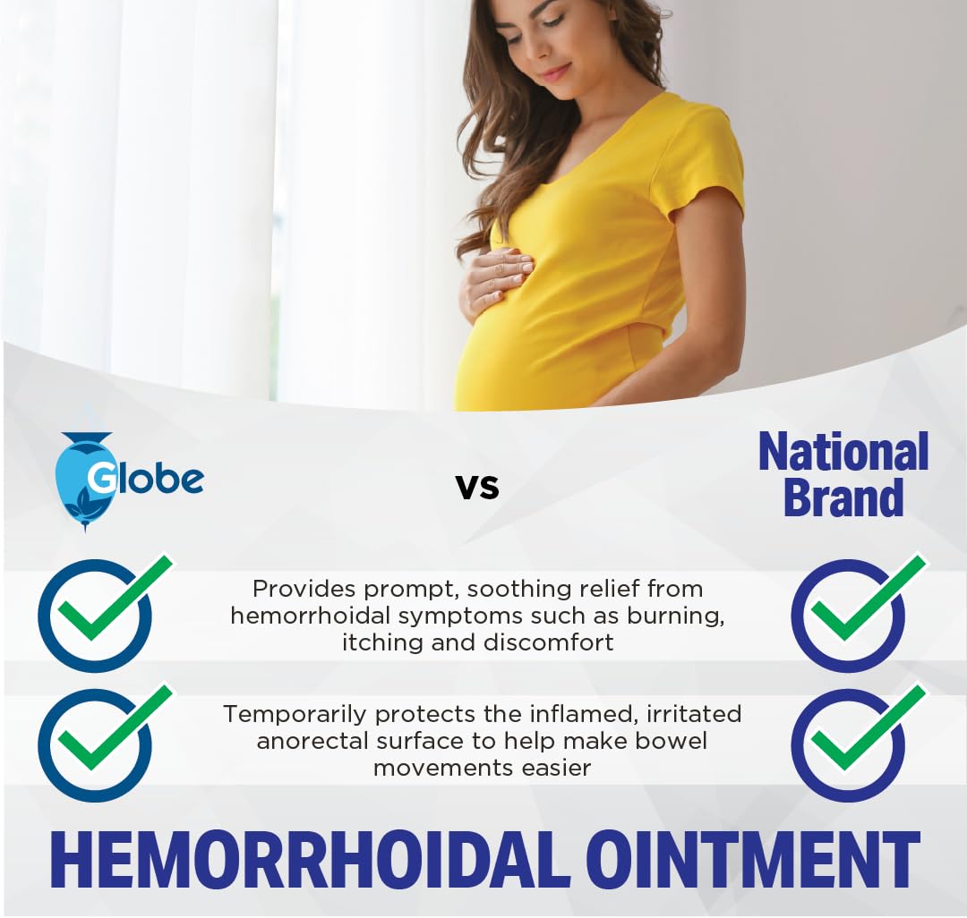 Side angle view of the 1.8 ounces Globe hemorrhoid swelling and pain relief cream tube.