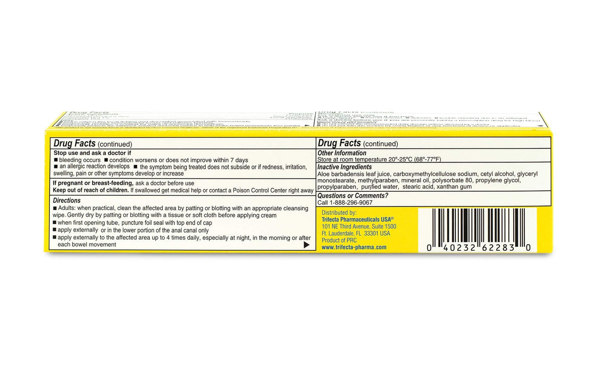 Globe hemorrhoidal treatment packaging illustrating the dual action swelling reduction and itch relief benefits.