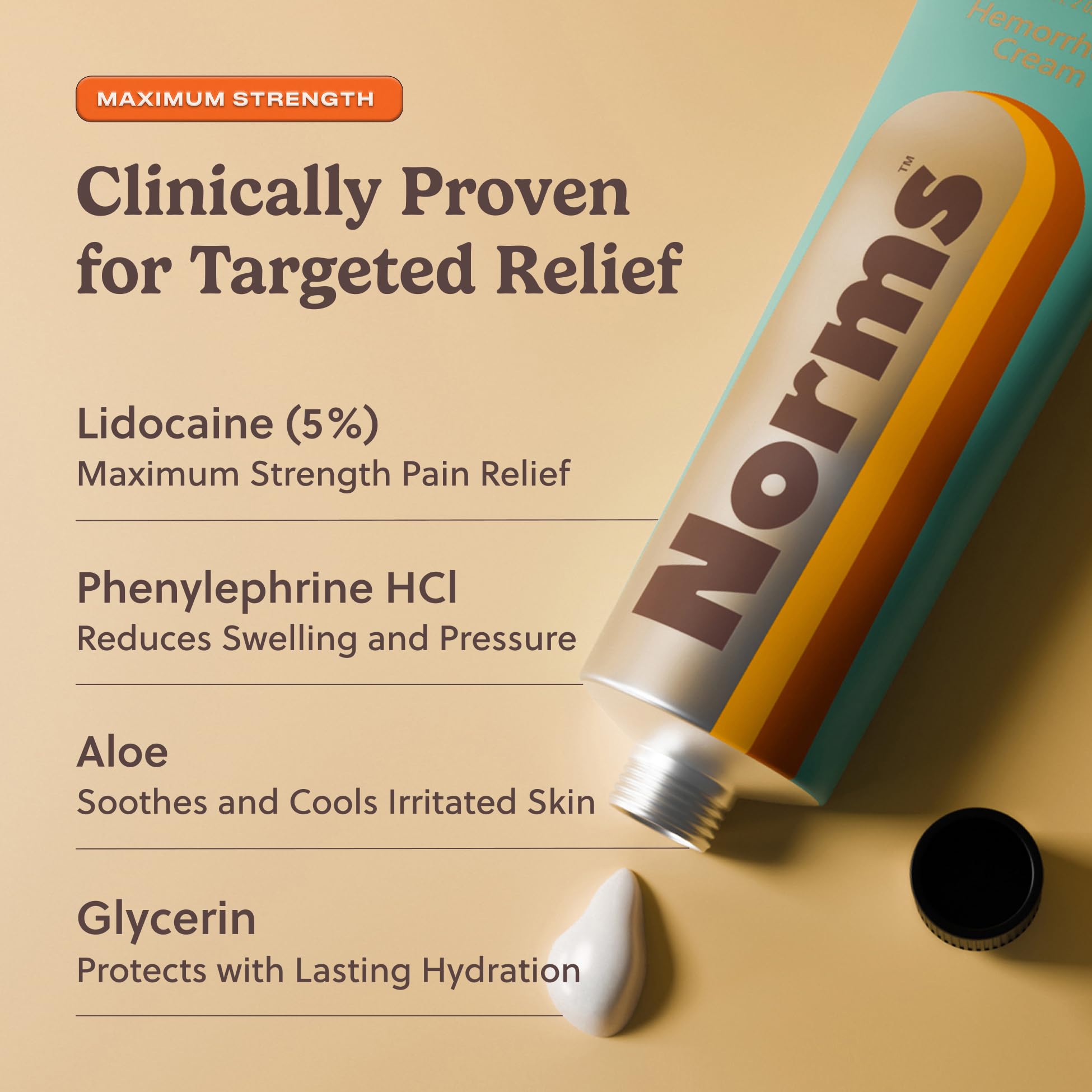 Back of Norms treatment cream showing active ingredients and usage instructions.