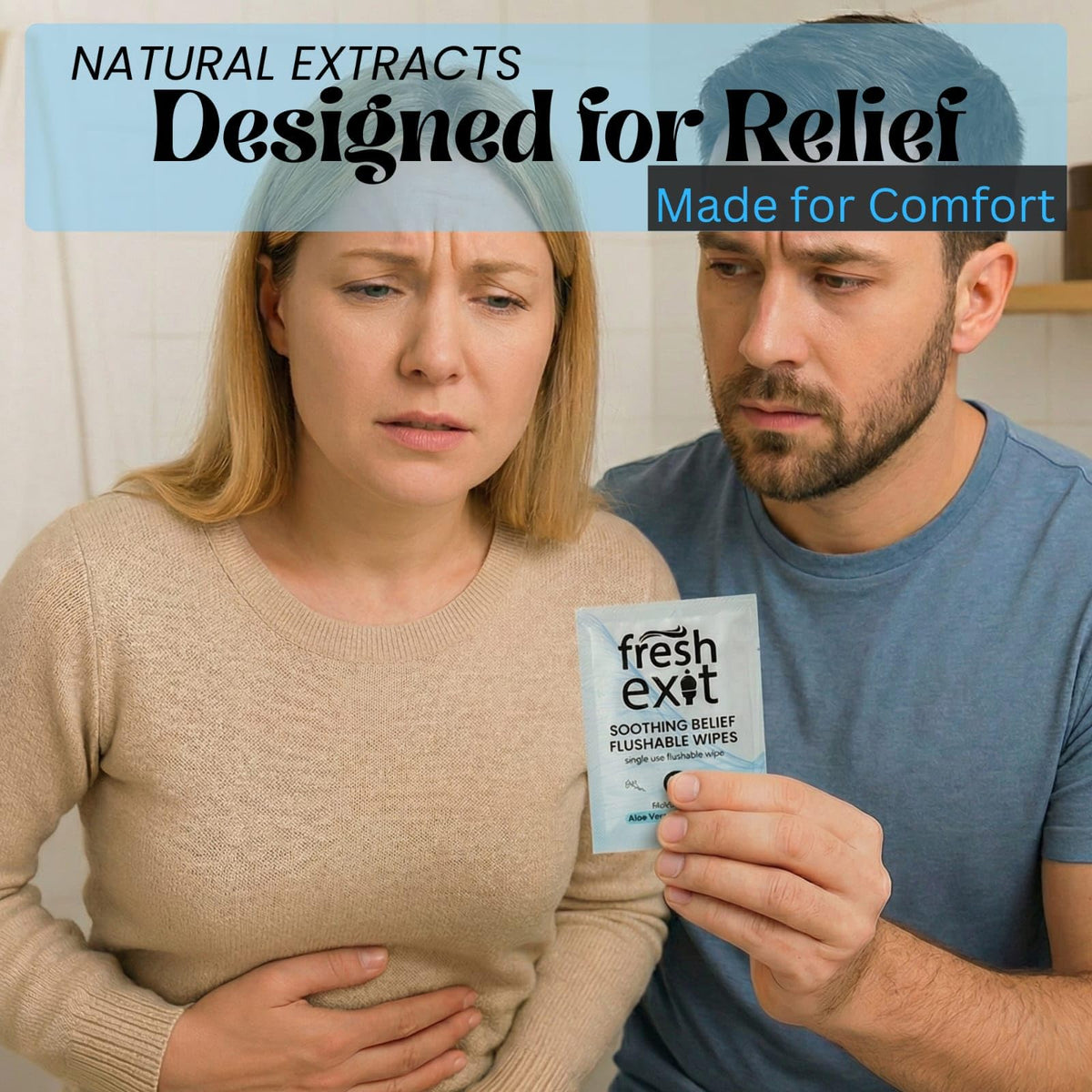 FreshExit premium adult travel wipes single packet open view