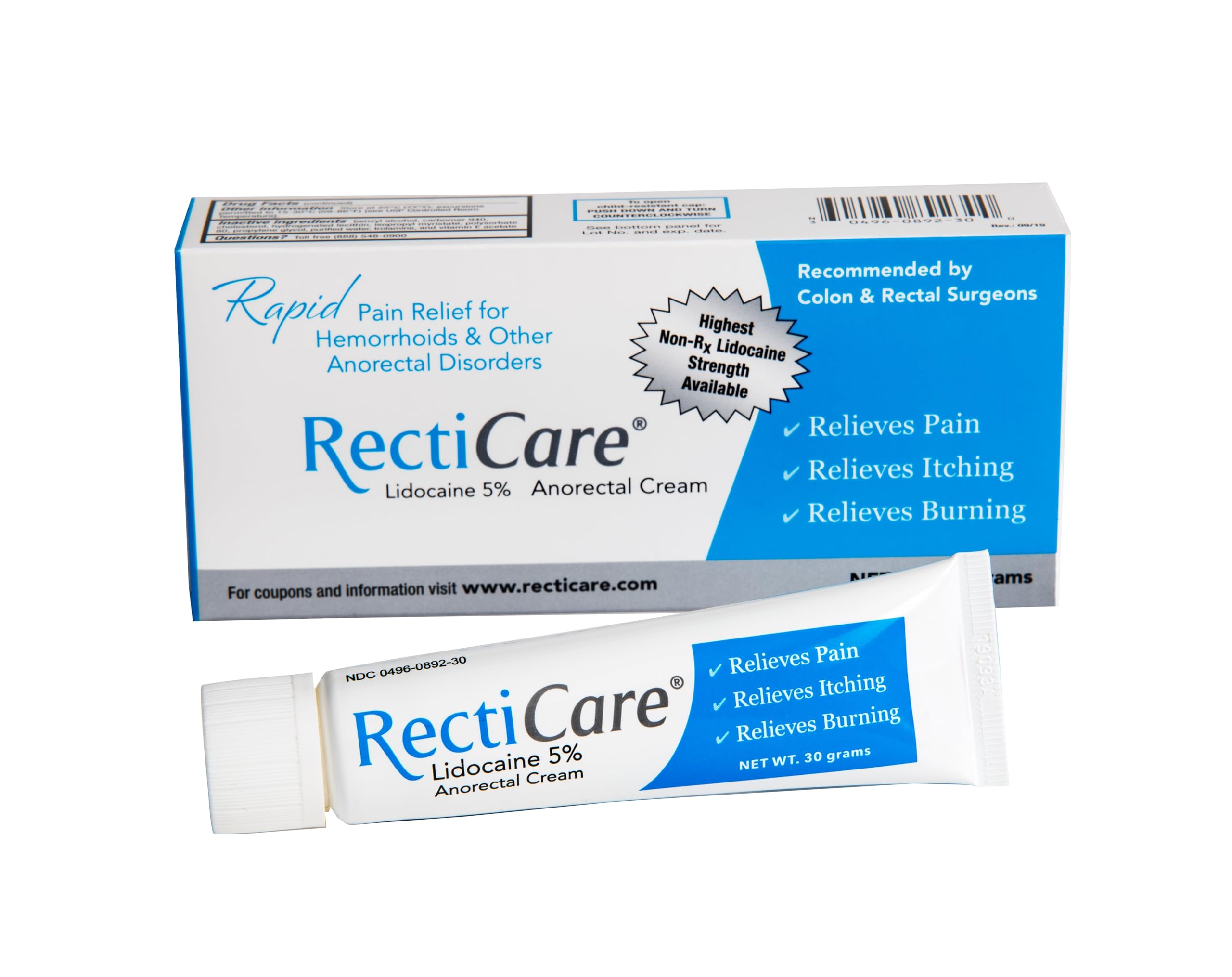 RectiCare topical numbing cream thirty gram tube detail