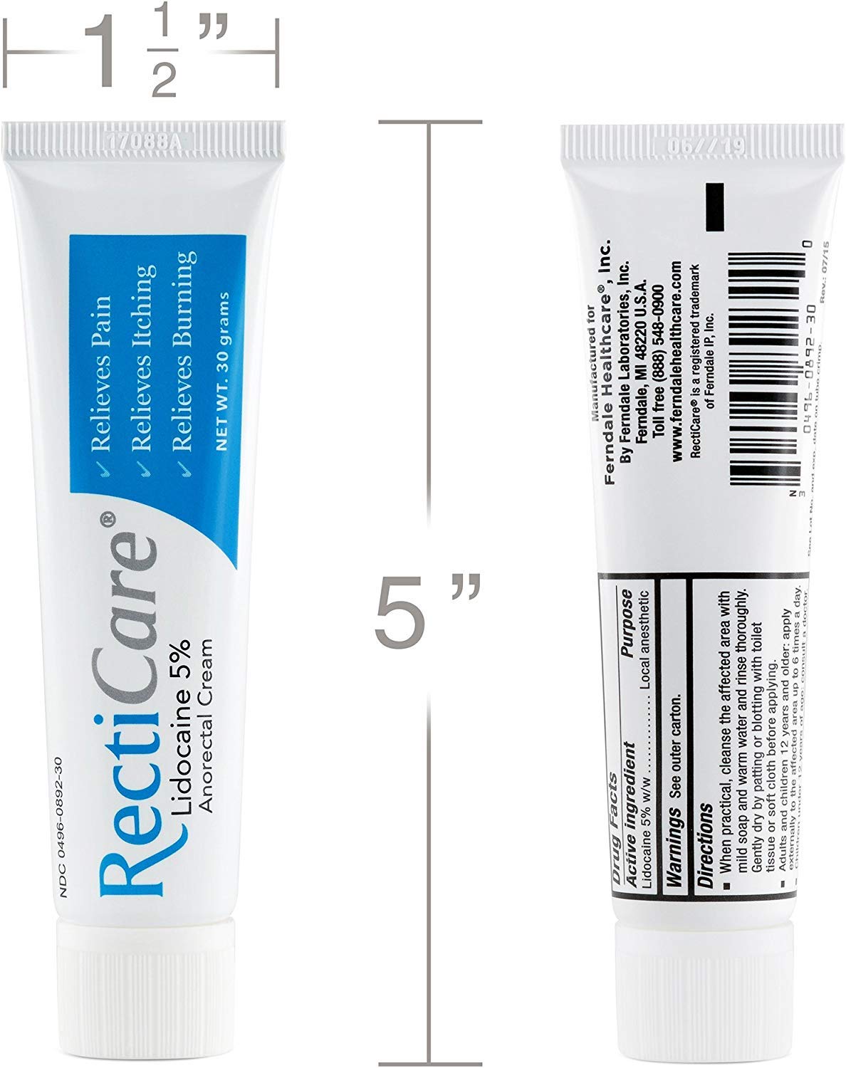 RectiCare hemorrhoids treatment cream active ingredients label