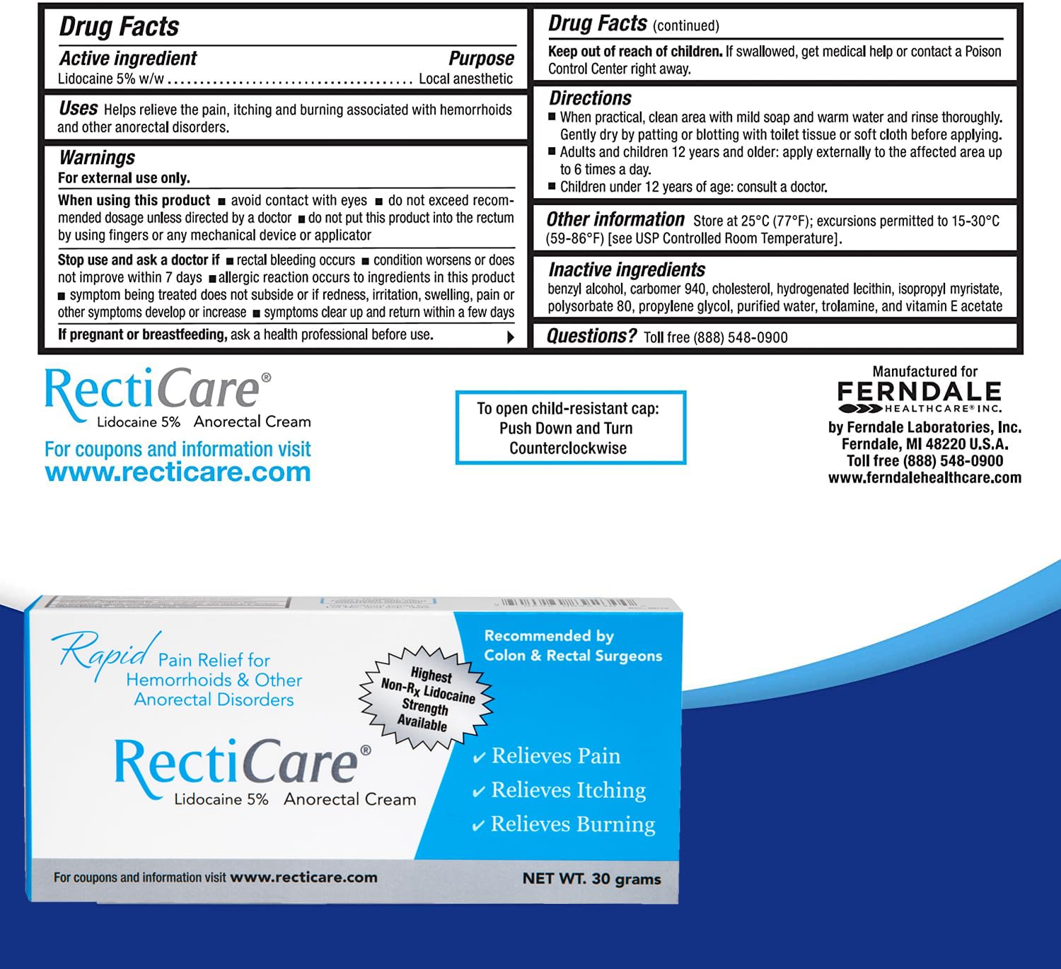 RectiCare maximum strength lidocaine cream for pain relief