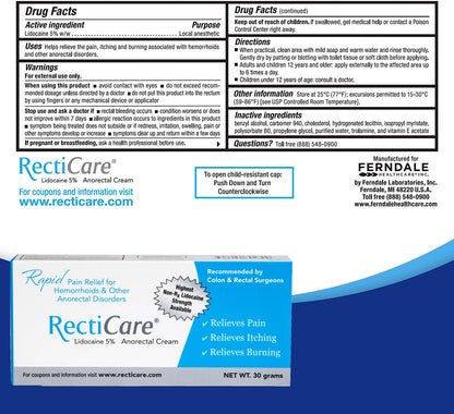 RectiCare maximum strength lidocaine cream for pain relief