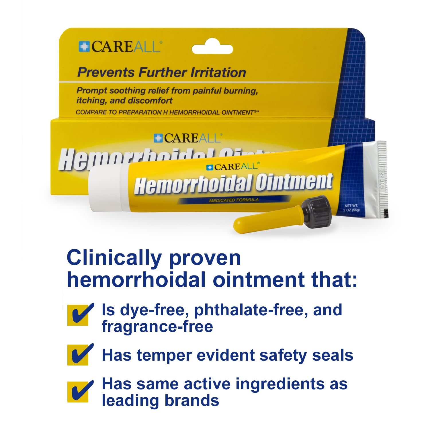 Three pack bundle of CareAll two ounce medicated ointment tubes for long lasting hemorrhoid care