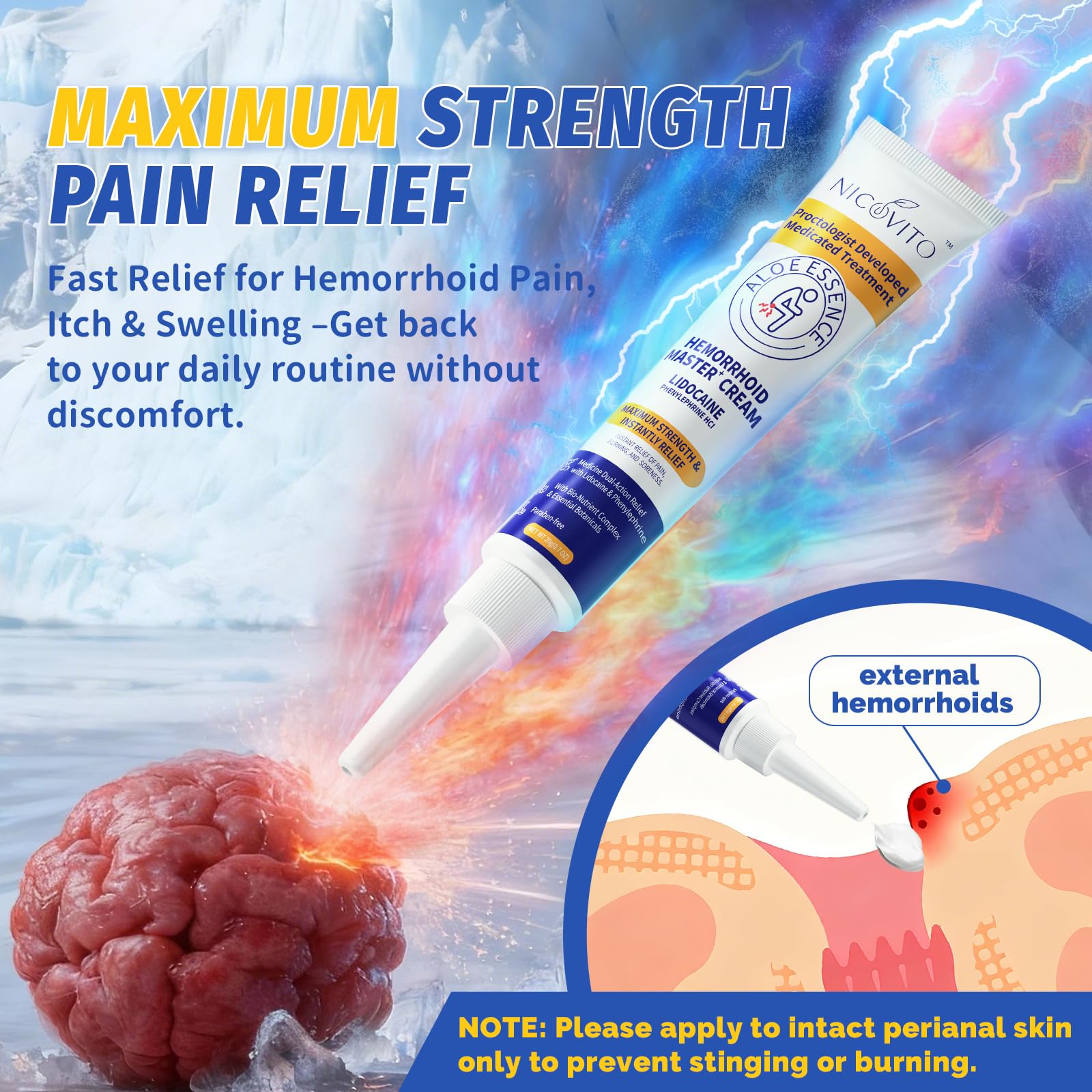 NICOVITO Maximum Strength Lidocaine Ointment showing the product packaging and 0.7 ounce tube.