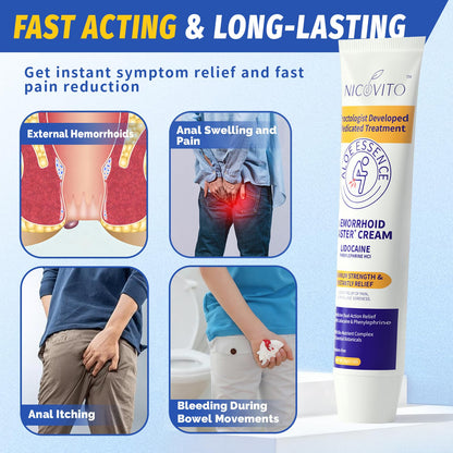 NICOVITO anal fissure treatment ointment showcasing the included targeted application tip.