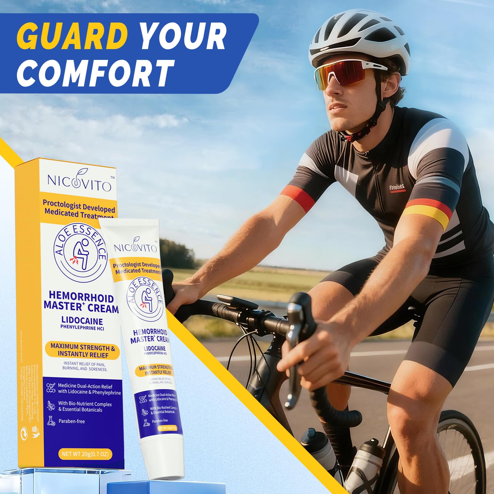 NICOVITO dual action formula cream for rapid relief from rectal itching and swelling.