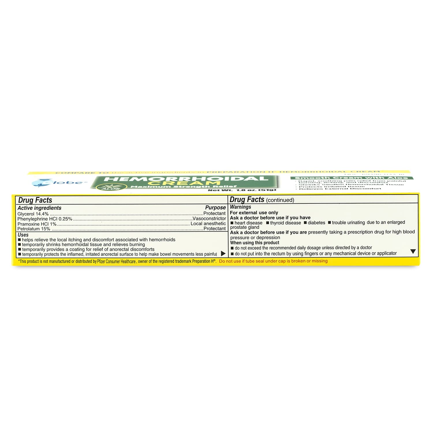 Globe hemorrhoidal cream with phenylephrine and soothing aloe