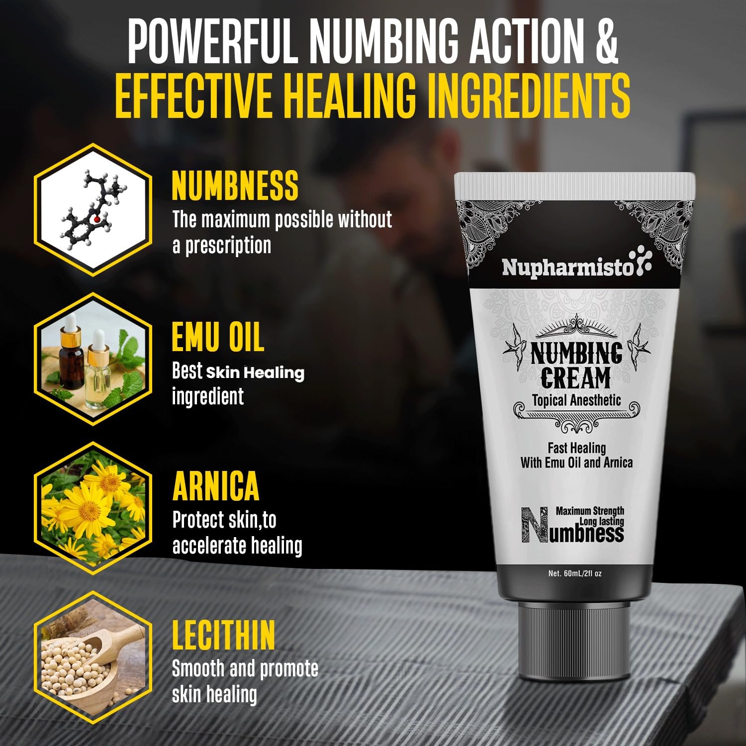 Nupharmisto five percent lidocaine anesthetic cream packaging showing product specifications
