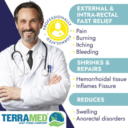 Maximum strength hemorrhoid cream tube showing authentic product details and soothing botanical ingredients.