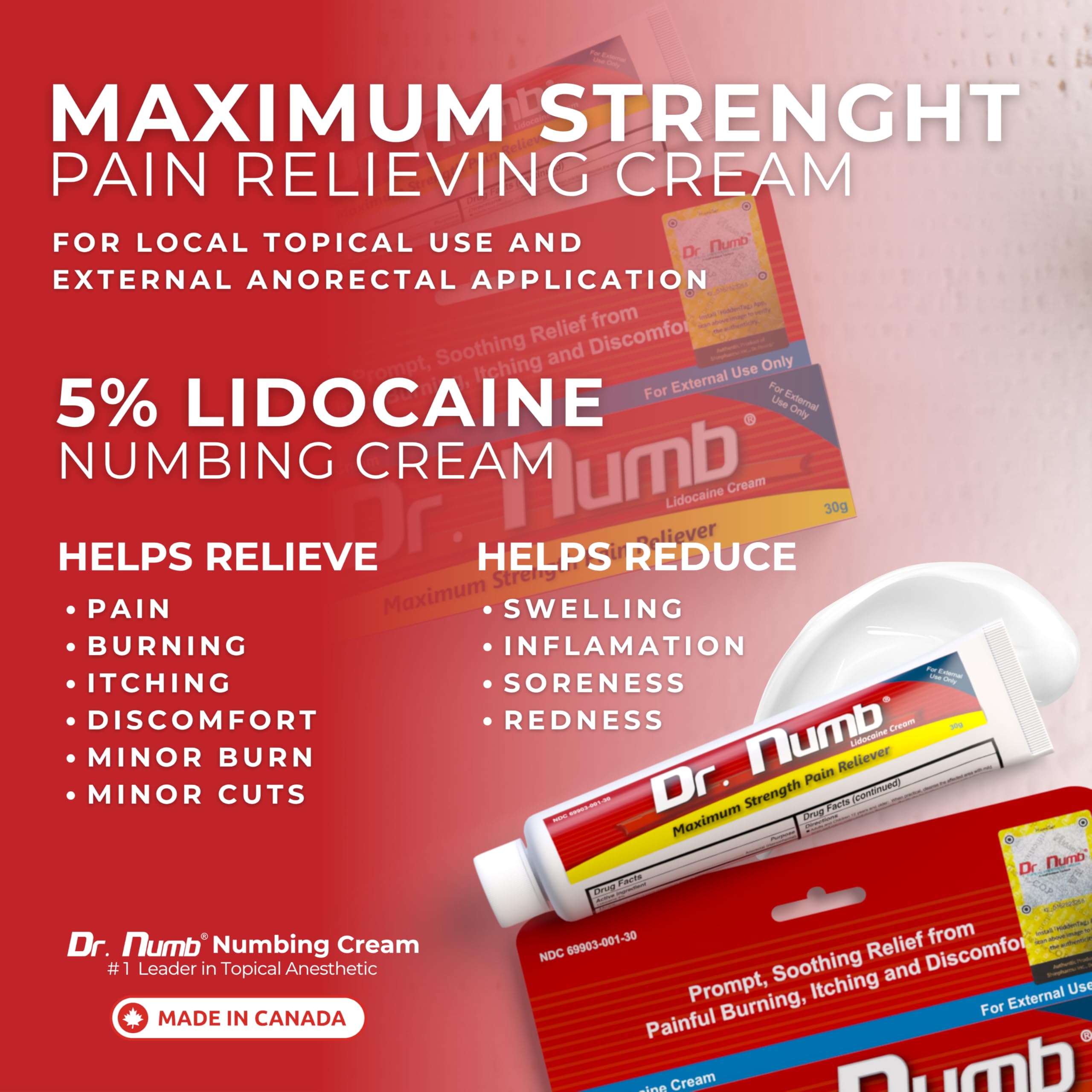 Dr. Numb maximum strength topical anesthetic cream tube for pain relief