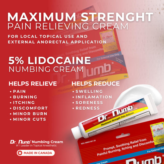 Dr. Numb maximum strength topical anesthetic cream tube for pain relief