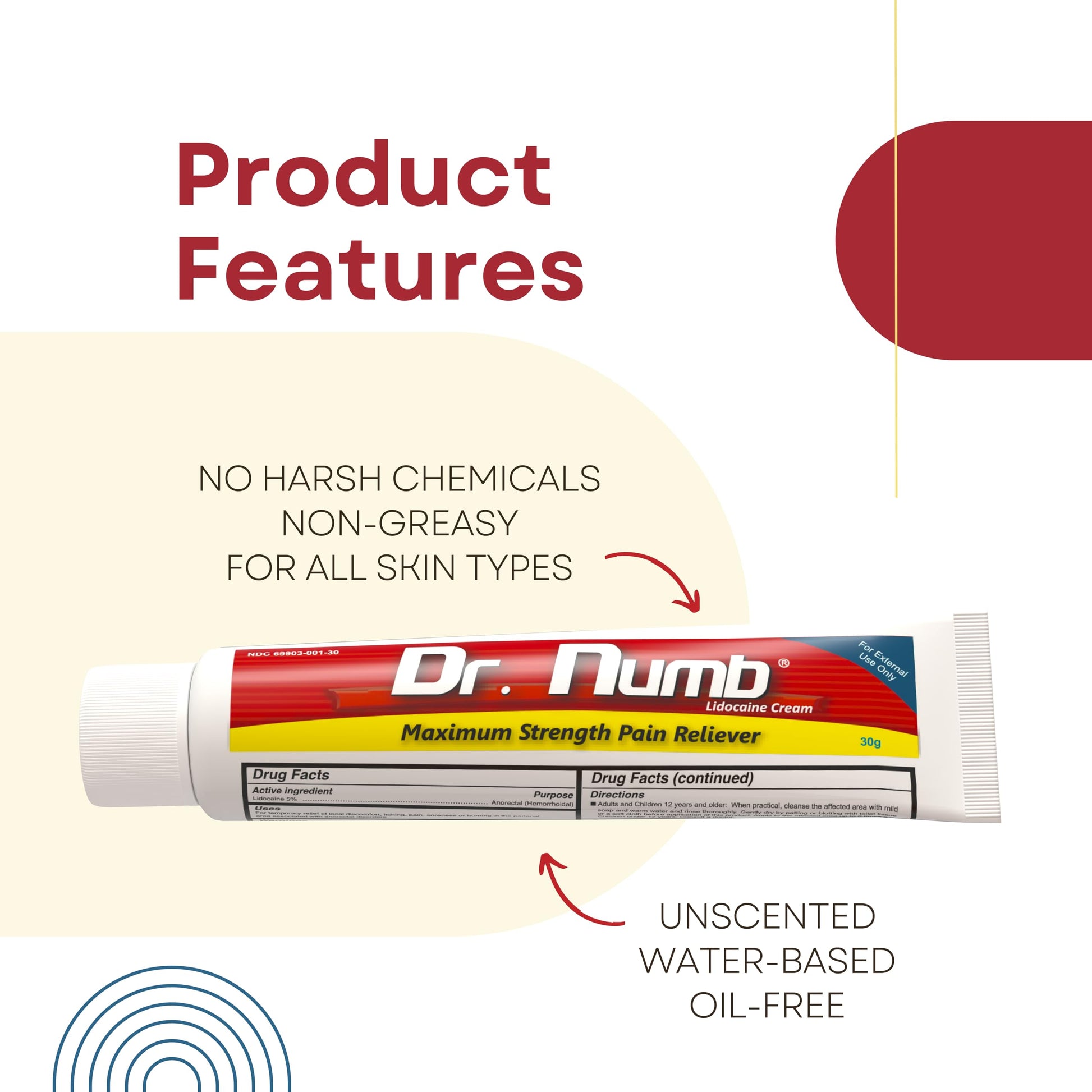 Dr. Numb 5 percent lidocaine cream for temporary tattoo and piercing relief