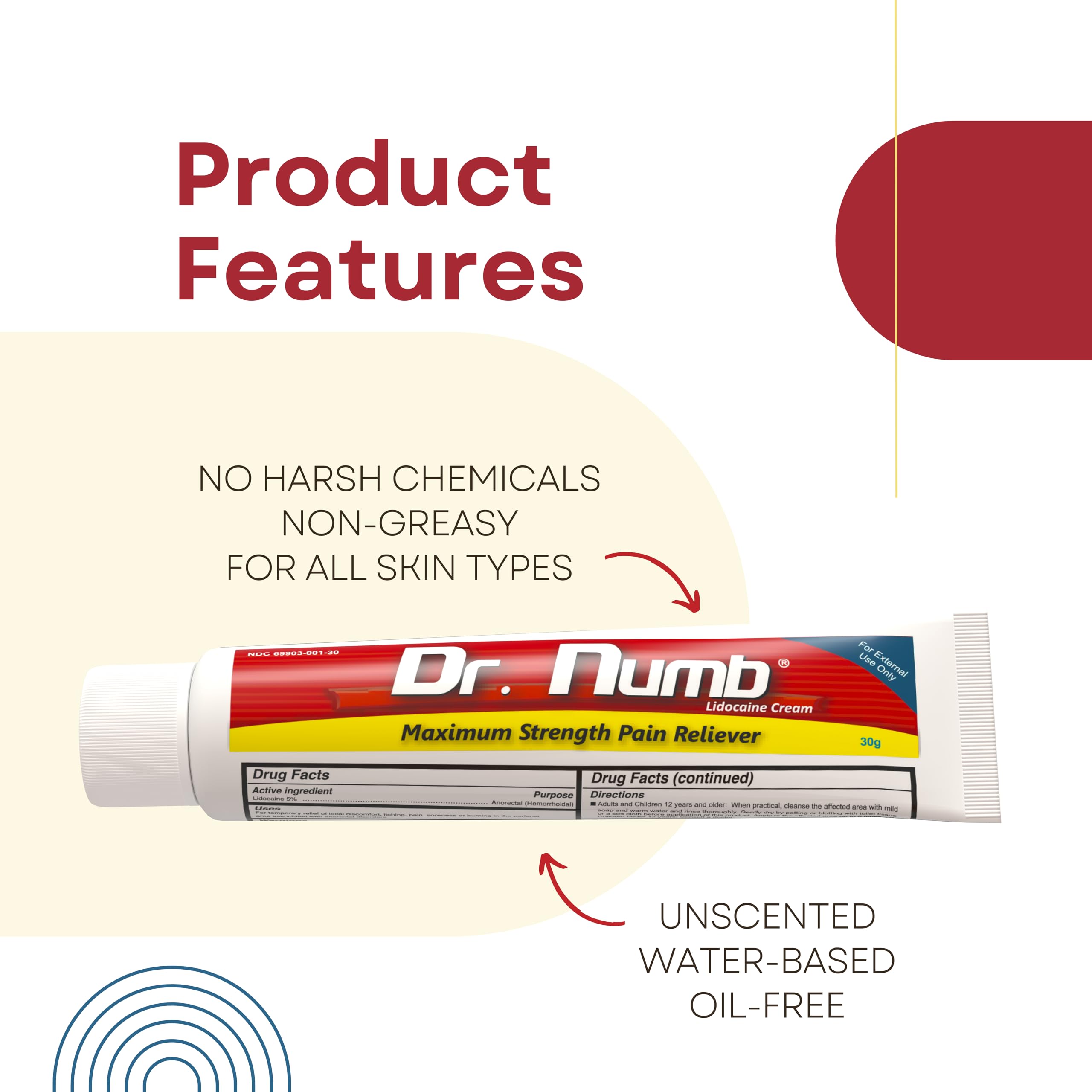 Dr. Numb 5 percent lidocaine cream for temporary tattoo and piercing relief